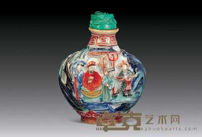 清 粉彩堆瓷西游记人物鼻烟壶 高5.8cm